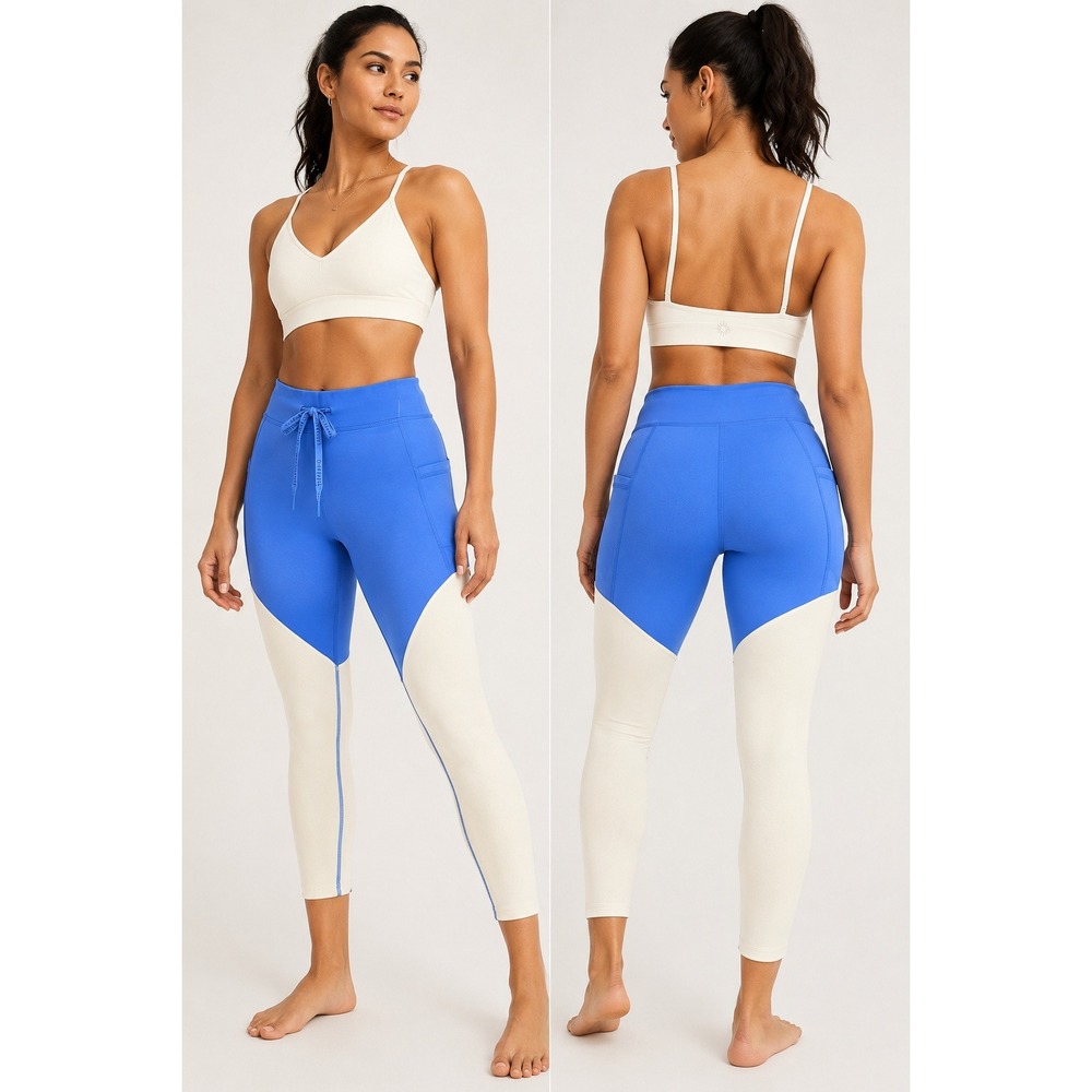 OFFLINE by Aerie Goals Colorblock 7/8 Leggings L Blue Ivory High Rise PocketNWOT